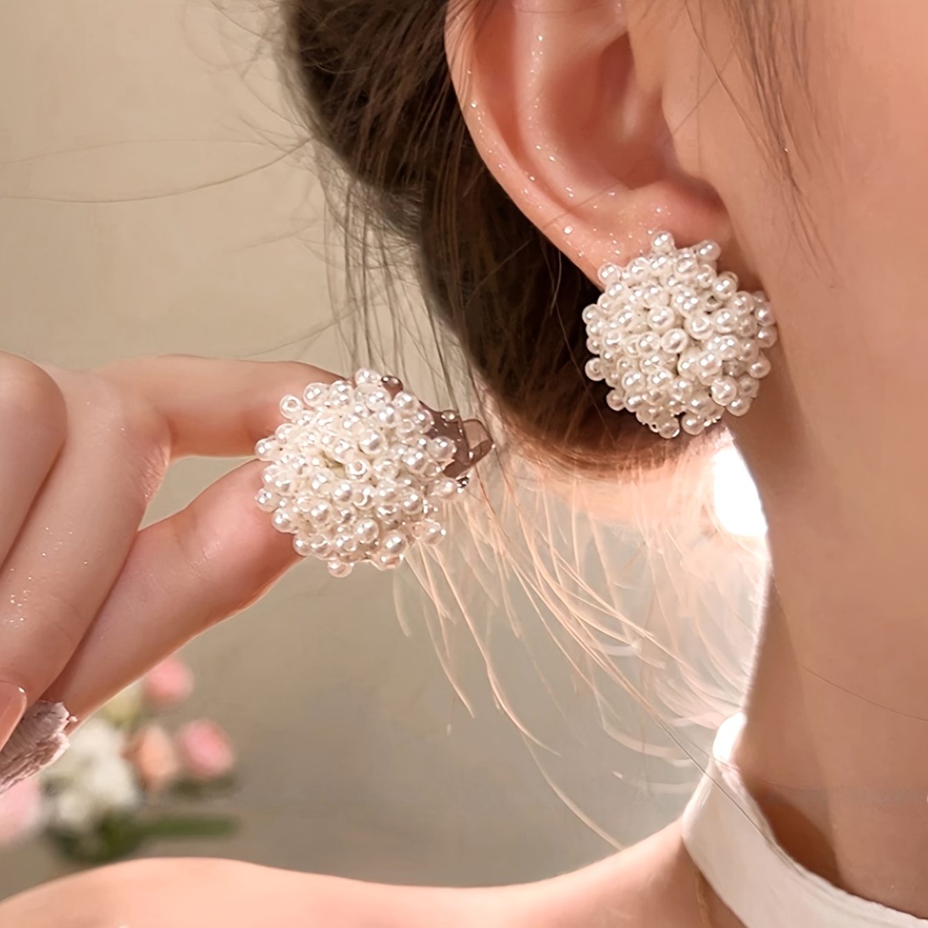 3 Pairs Elegant White Camellia Earrings Set